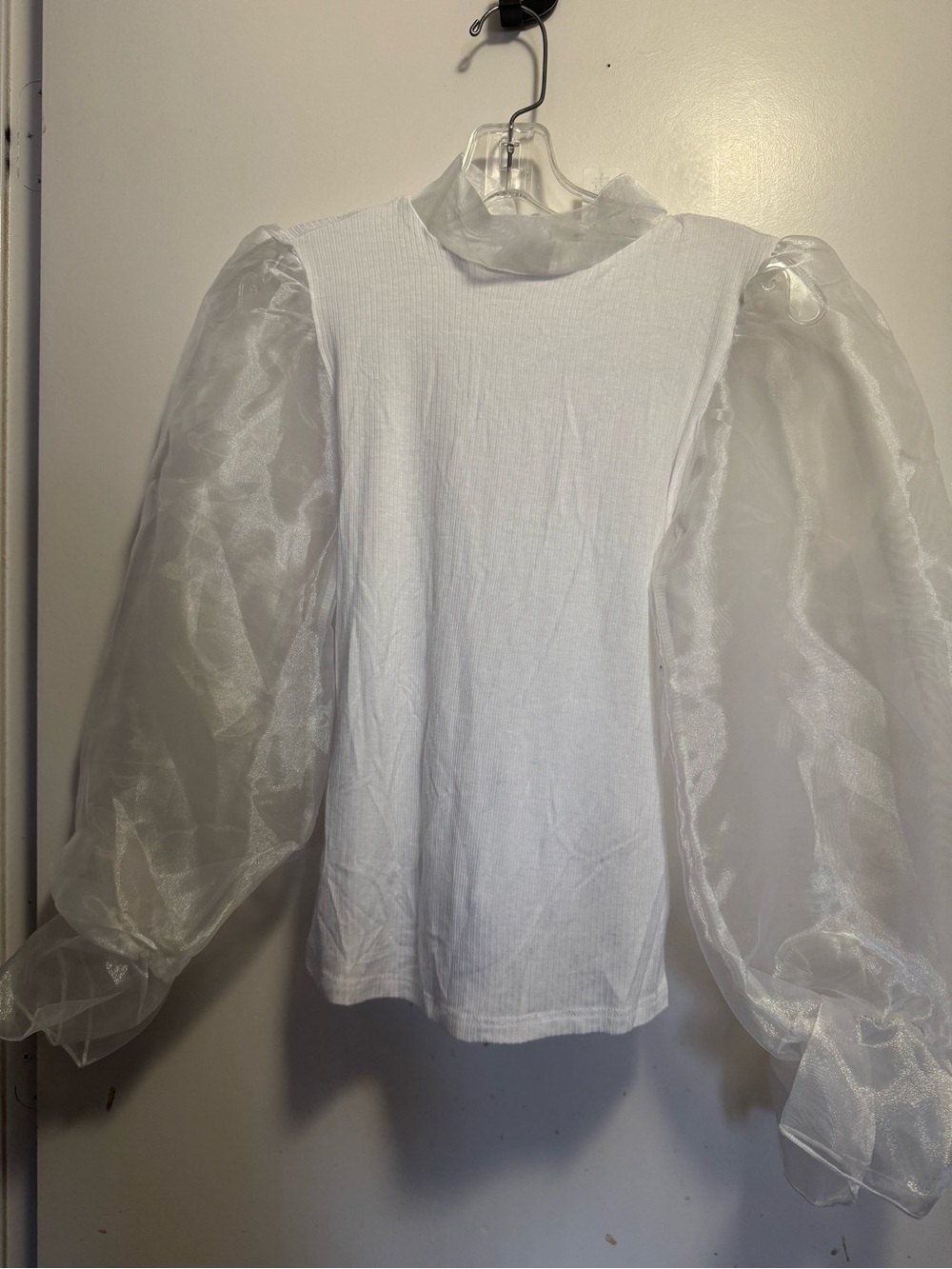 Poetic My Land from Anthropologie Sheer Puff-Sleeve Mock Neck Top - EUC - Size S